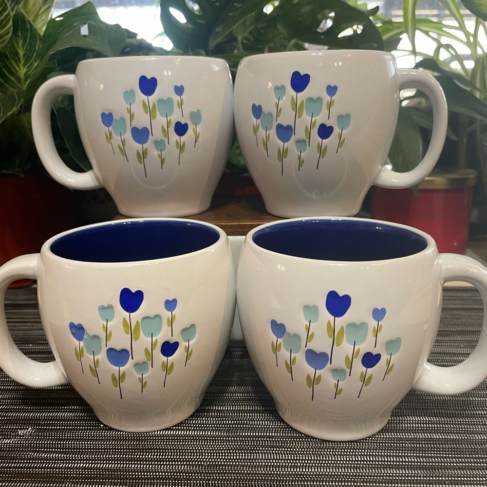 Starbucks Blue Floral Ceramic Mugs | Set of 4 | 16oz